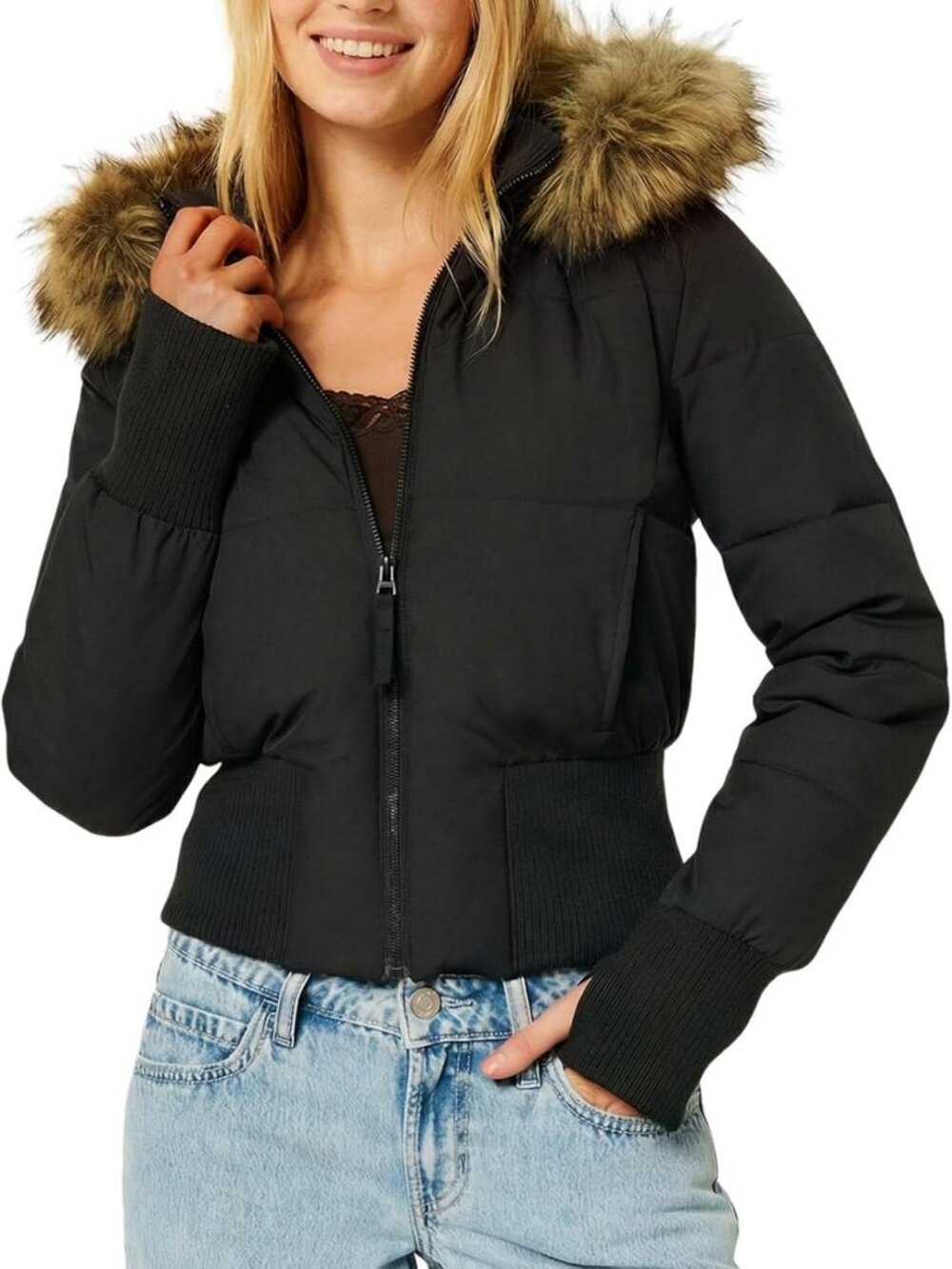 Cropped Quilted Puffer Jacket for Women - Stylish Winter Outerwear, Warm & Cozy